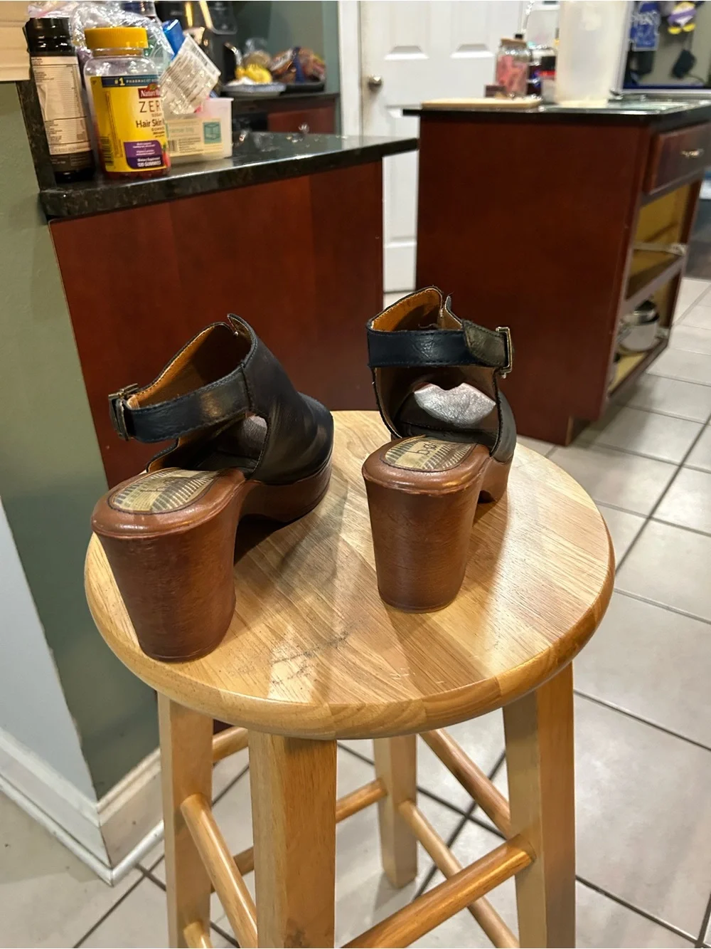 Women’s Open-Toe Slingback Platform Heels in Navy and Brown